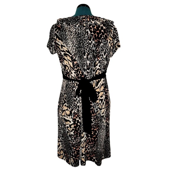 Helene Blake Womens L Leopard Print Short Sleeve Ruffle Neck Tie A Line … - Picture 5 of 5